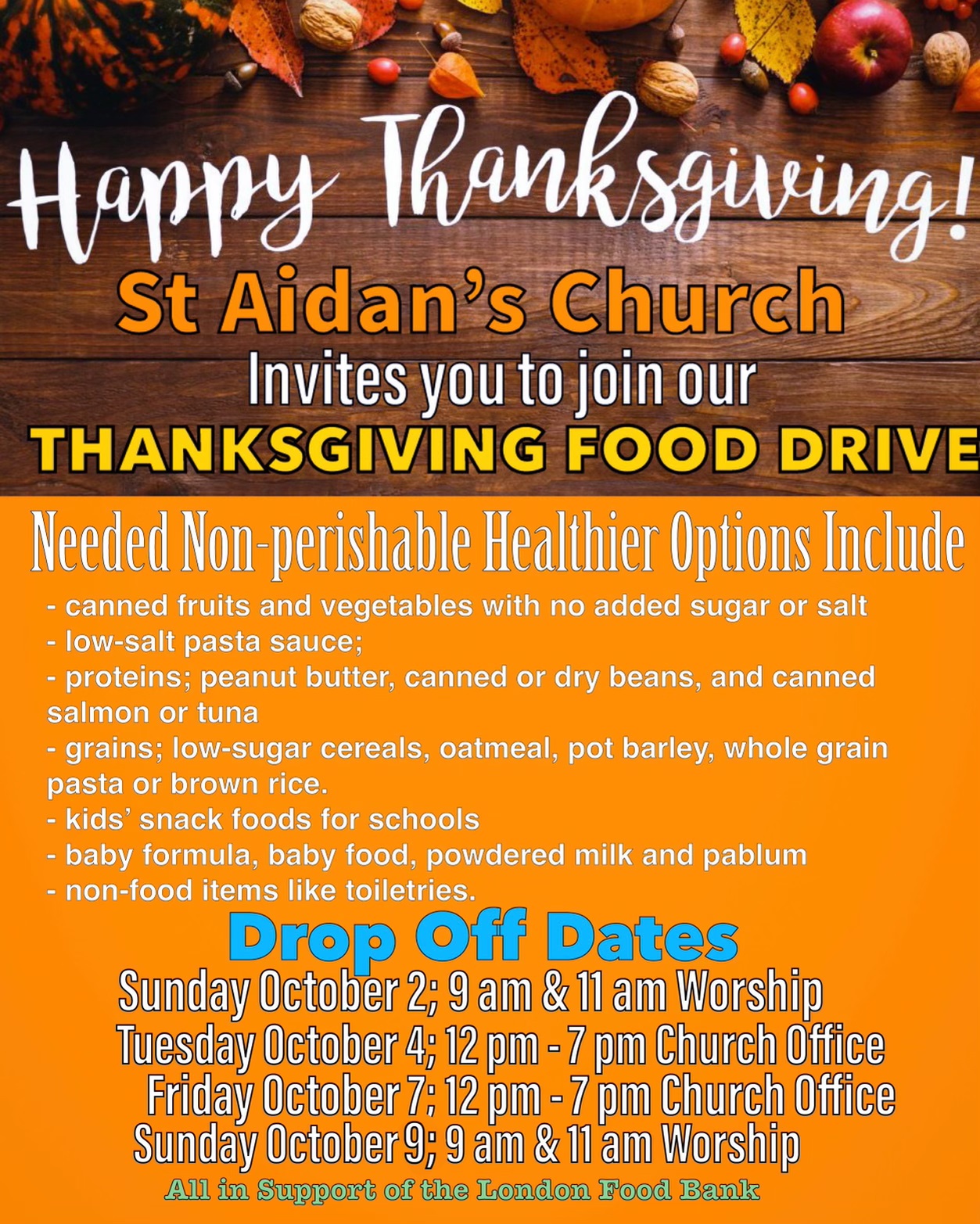 Thanksgiving Food Drive! St Aidan's Anglican Church